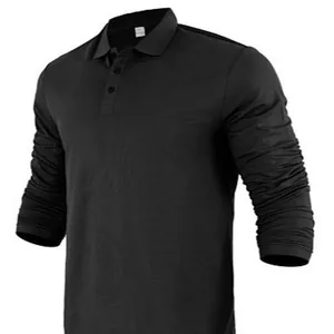 Men's long-sleeve black polo shirt made from breathable quick-dry performance fabric.