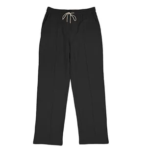 Men's loose linen breathable wide-leg trousers in black with drawstring waist