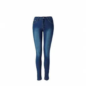 Jean skinny femme taille haute extensible coupe ajustée en délavage classique bleu foncé