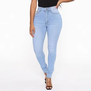 High waist light blue stretch skinny jeans for women in a slim fit style