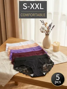Lot de cinq culottes élégantes en dentelle fleurie aux couleurs variées, taille S à XXL