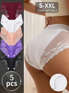Lot de 5 culottes en dentelle florale élégantes avec effet push-up, tailles S-XXL confort.