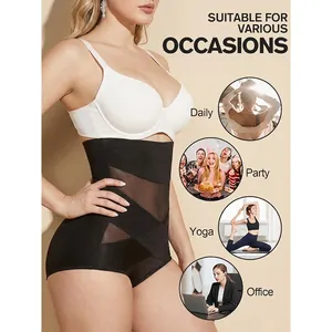 Black mesh high waist shapewear panties suitable for daily yoga and office wear scenarios