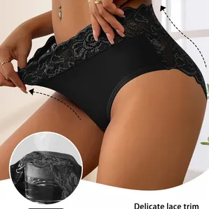 Sexy schwarze Spitzen-Unterwäsche aus Milchseide mit mittlerer Taille für Damen