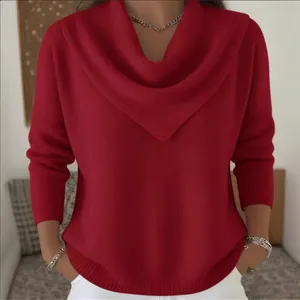 Women Waffle Knit V-Neck Pullover Long Sleeve Solid Color Casual Loose Fashion Top Comfortable Blouse Sweatshirt