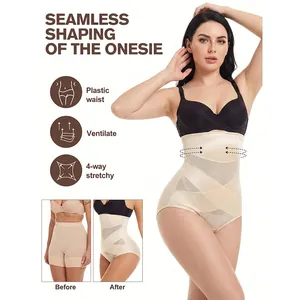 Detail view of breathable high-waist mesh shapewear panties with butt-lifting effect.