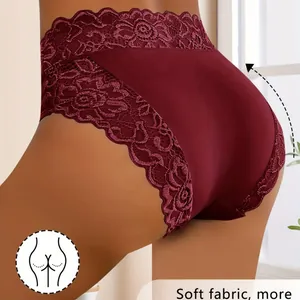 Elegante weinrote Damen-Spitzenunterwäsche aus atmungsaktivem und weichem Milchseidestoff