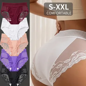 Lot de culottes élégantes en dentelle florale pour femmes avec maille respirante et taille S-XXL