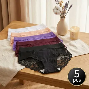 Lot de 5 culottes élégantes en dentelle florale de couleurs variées pour femmes
