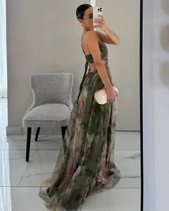 Elegant floral mesh camisole maxi dress for summer vacation and evening parties