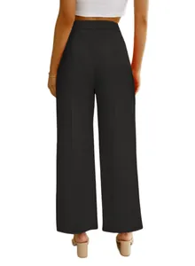 Pantalones anchos negros de talle alto para mujer, ideales para la oficina y el ocio.
