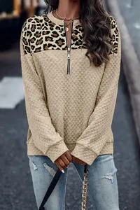 Sudadera casual para mujer con estampado de leopardo y elegante textura acolchada
