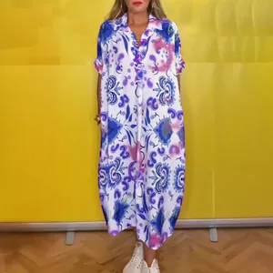 Women's casual lapel floral print loose midi dress for a stylish spring summer look