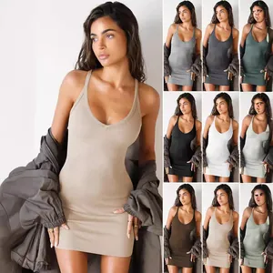 Women Halter V-Neck Ribbed Bodycon Mini Dress Y2K Sexy Backless Sleeveless Knitted Top And Bottom Slim Fit Clubwear Party Dress
