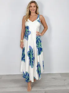 Elegantes Maxikleid mit Blumendruck, V-Ausschnitt und hoher Taille für die Sommermode