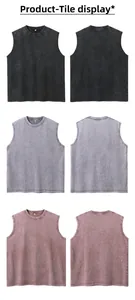 Front and back views of acid-washed distressed cotton sleeveless tank tops in multiple colors