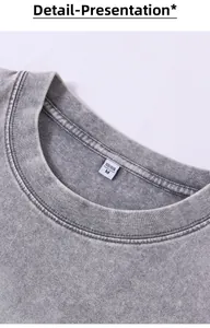 Close-up of high-quality ribbed neckline on vintage grey washed 240g cotton tank top