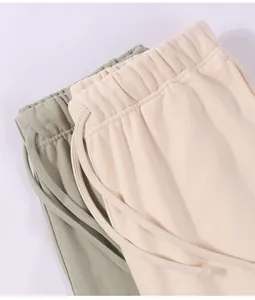 Detail of elastic waistband and braided drawstring on heavy cotton leisure shorts
