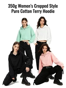 Fashionable women's 350g cropped hooded sweatshirts with high waist street style