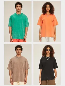 Camiseta retro premium de algodón lavado pesado 230g en varios colores para hombre y mujer