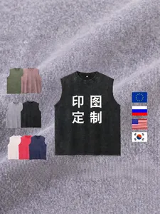 Men's Heavyweight Cotton Washed Distressed Sleeveless Tank Top Vintage Loose Fit Casual Streetwear Retro Solid Color Top