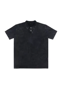 Vintage washed black cotton polo shirt for men featuring a classic collar and white buttons