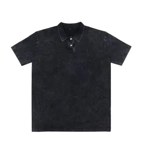 Polo da uomo in cotone 240G lavato con acido in stile casual a maniche corte