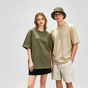 Heavyweight 230g cotton oversized crew neck T-shirt in solid olive and beige