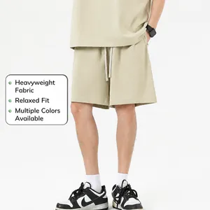 Heavyweight Carbon Brushed Men's Casual Shorts Loose Straight Leg Cotton Blend Drawstring Elastic Waist Everyday Wear Sweatshorts