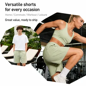 370g heavyweight carbon brushed casual shorts in matcha green, loose straight fit for sports.