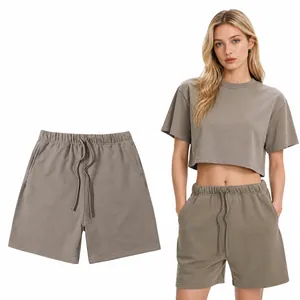 Men's heavyweight 370g loose straight casual shorts with elastic drawstring waist.