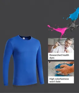 Blue long sleeve quick-dry athletic T-shirt with customizable logo on chest