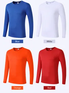 Showcase of four long-sleeved quick-dry sports T-shirts in different solid colors