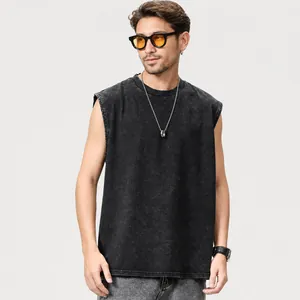 Men's washed vintage sleeveless T-shirt with a loose fit and heavyweight cotton feel.