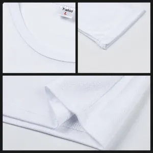 Detail view of white quick-dry sports t-shirt collar, sleeves and hem stitching