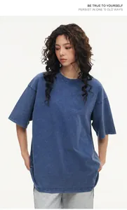 Oversized vintage washed blue t-shirt with drop shoulders and heavy cotton texture
