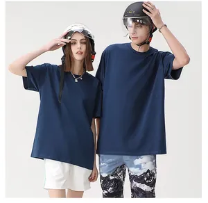 T-shirts unisexe bleu marine en coton lourd 230g, coupe oversize avec col rond