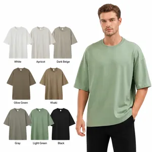 Men Heavyweight Cotton T-Shirt Oversized Loose Fit Drop Shoulder Short Sleeve Top Casual Solid Color Round Neck Streetwear
