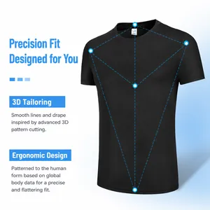 Black men's quick-dry crew neck short sleeve sports t-shirt with 3D athletic fit design
