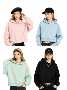 Women's 350g cotton cropped oversized hoodie with loose fit and high waist design