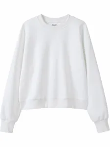 Clean minimalist white cropped crewneck sweatshirt in soft breathable cotton for women