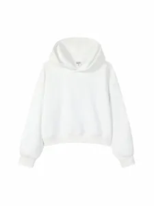 Premium women's white cropped hoodie sweatshirt featuring a minimalist design style