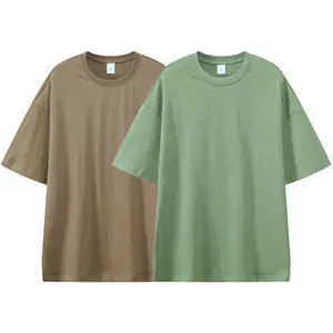 Heavyweight 330g cotton loose fit crew neck short sleeve t-shirts in khaki and green