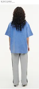 Detailed back view of a high quality heavy blue acid wash oversized cotton t-shirt