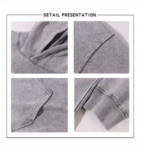 Nahaufnahmen der Textur und Nähte eines grauen, vintage-gewaschenen 400g schweren Hoodies