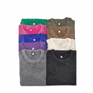 Men's 230g Heavyweight Washed Batik Distressed T-Shirt Oversized Drop Shoulder Cotton Vintage Streetwear Casual Short Sleeve Top