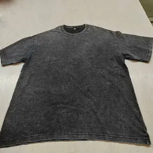 Heavyweight 230g vintage acid wash distressed oversized cotton t-shirt in charcoal gray