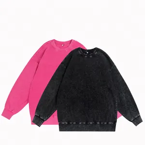 Vintage Acid Wash Heavyweight Sweatshirt For Men Women Oversize Crewneck Drop Shoulder Pullover Cotton Streetwear Top