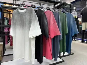 View of various color options for heavy cotton oversized washed gradient T-shirts