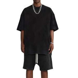 Vintage black washed oversized t-shirt and matching shorts set for men, streetwear style
